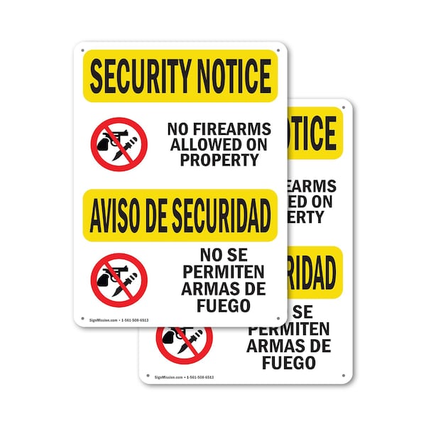 Signmission No Guns Allowed Bilingual OSHA Security Notice Sign, Plastic, 7in W x 10in L, 2PK OS-2PACK-SN-P-710-L-11612 - main